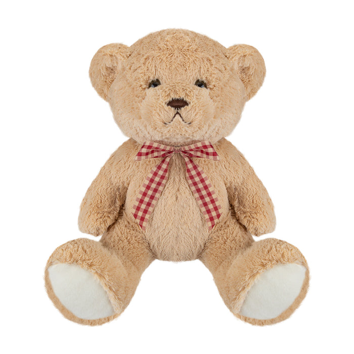 Bear Soft Toy with Checked Bow Plush 30cm x 20cm Brown X 1