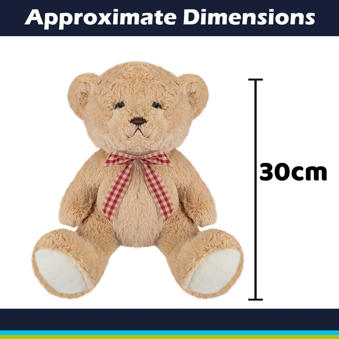 Bear Soft Toy with Checked Bow Plush 30cm x 20cm Brown X 1