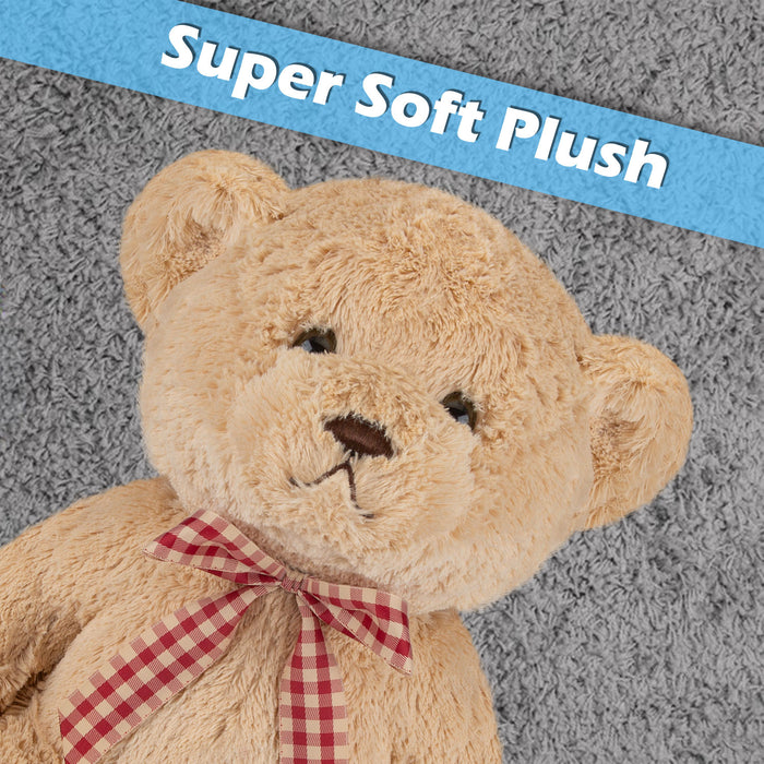 Bear Soft Toy with Checked Bow Plush 30cm x 20cm Brown X 1