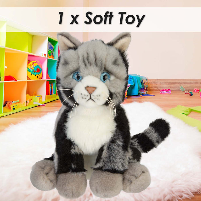 American Short Hair Cat Soft Toy Premium Quality Grey - 30cm x 12cm