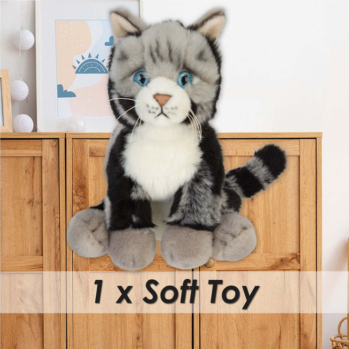 American Short Hair Cat Soft Toy Premium Quality Grey - 30cm x 12cm