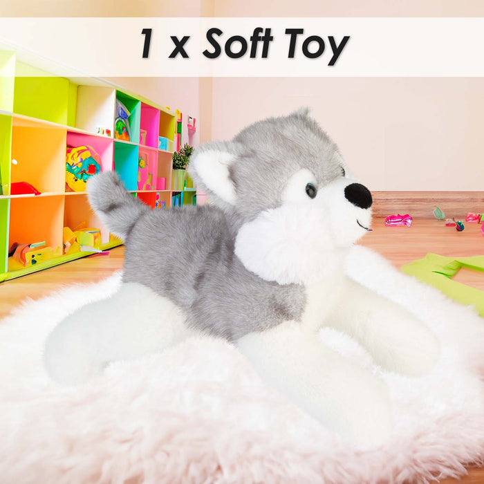 Lying Luxury Frosty Husky Soft Toy Two Tone Grey - 36cm x 12cm