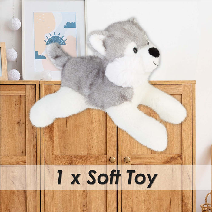 Lying Luxury Frosty Husky Soft Toy Two Tone Grey - 36cm x 12cm