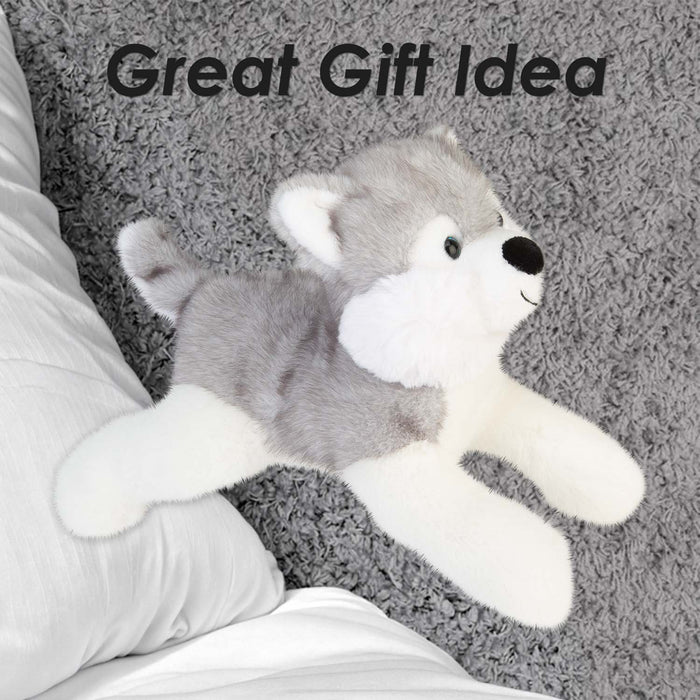 Lying Luxury Frosty Husky Soft Toy Two Tone Grey - 36cm x 12cm