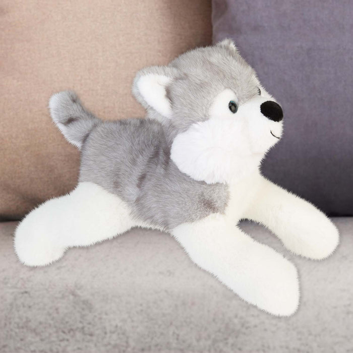 Lying Luxury Frosty Husky Soft Toy Two Tone Grey - 36cm x 12cm