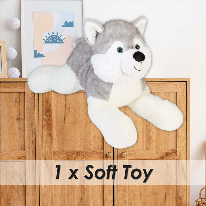 Lying Luxury Frosty Husky Soft Toy Two Tone Grey - 53cm x 18cm