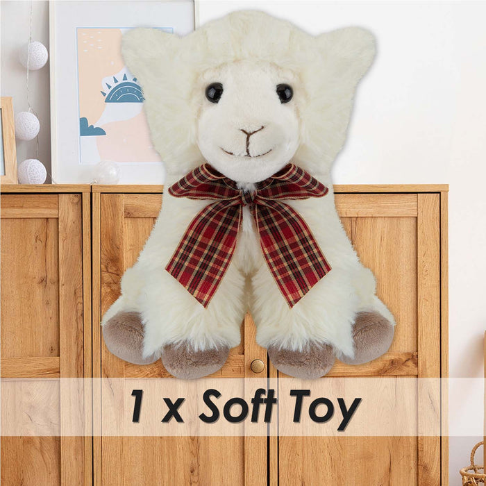 Sitting Lamb Soft Toy With Tartan Bow Farm Multi - 23cm x 15cm