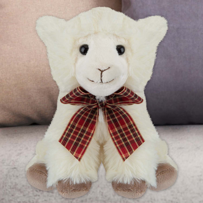 Sitting Lamb Soft Toy With Tartan Bow Farm Multi - 23cm x 15cm