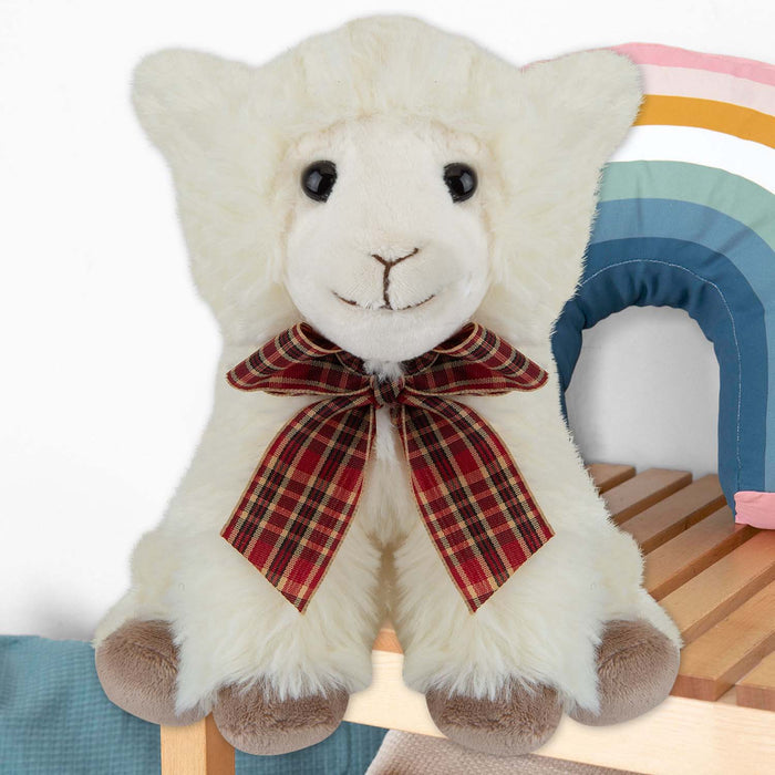 Sitting Lamb Soft Toy With Tartan Bow Farm Multi - 23cm x 15cm