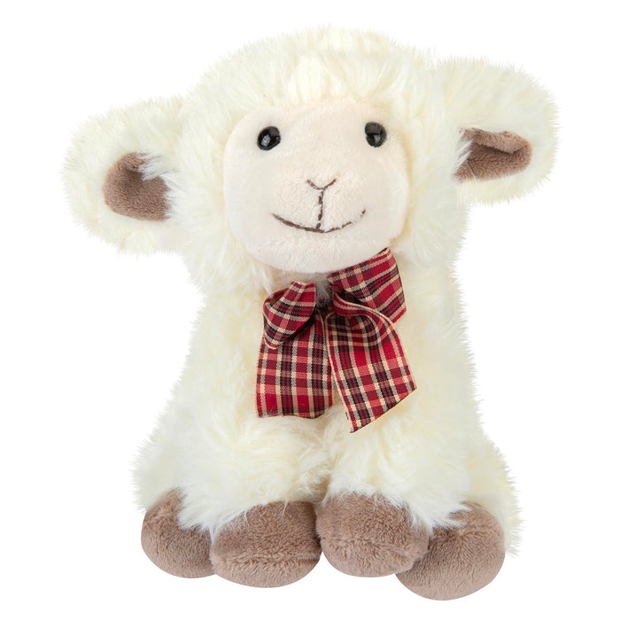 Sitting Lamb Soft Toy With Tartan Bow Farm Multi - 18cm x 12cm