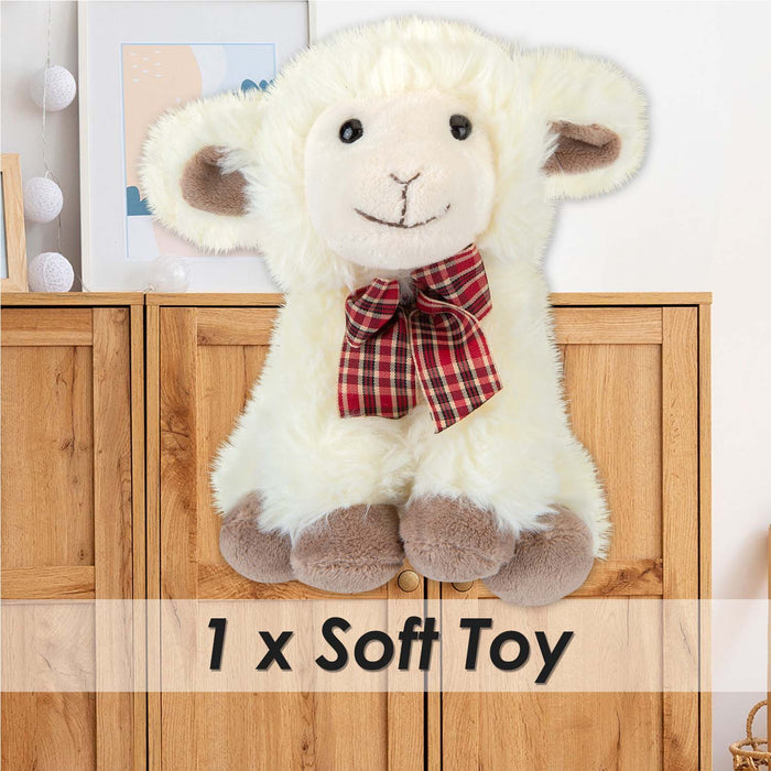 Sitting Lamb Soft Toy With Tartan Bow Farm Multi - 18cm x 12cm