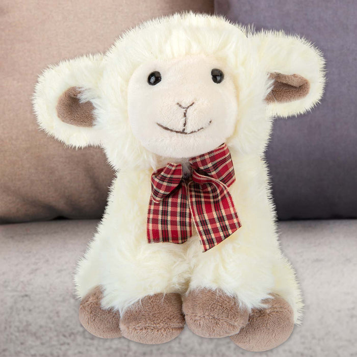 Sitting Lamb Soft Toy With Tartan Bow Farm Multi - 18cm x 12cm