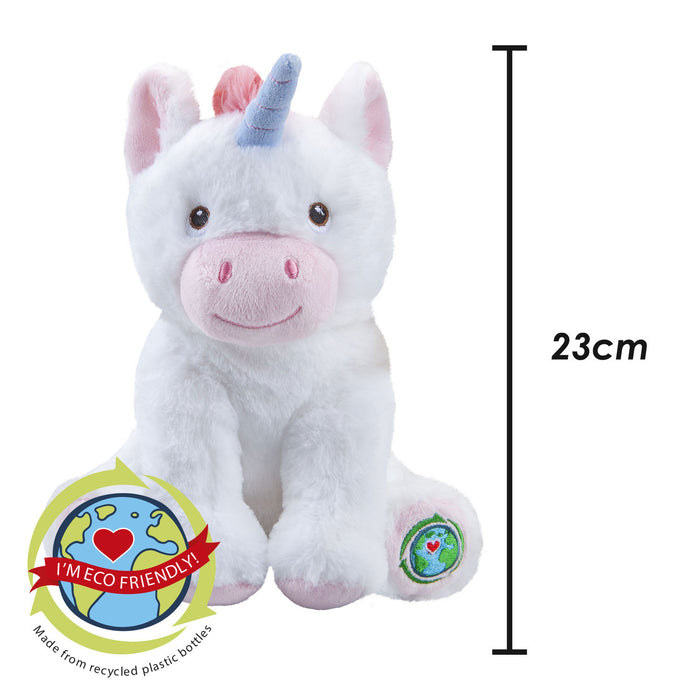 White Unicorn Soft Toy 100% Recycled Materials-Eco Friendly 23cm White