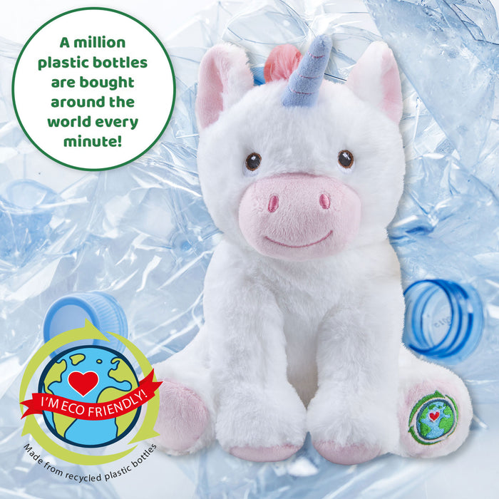 White Unicorn Soft Toy 100% Recylcled Materials-Eco Friendly 23cm White