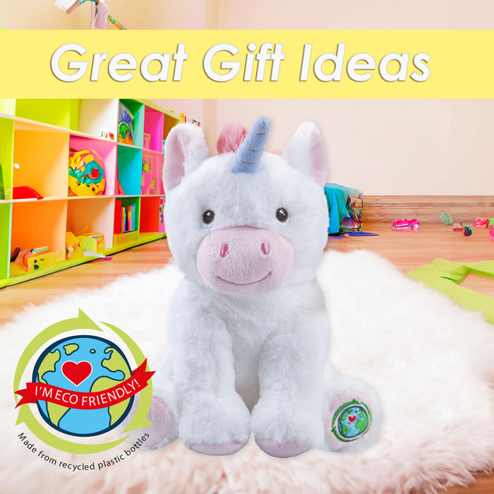 White Unicorn Soft Toy 100% Recycled Materials-Eco Friendly 23cm White