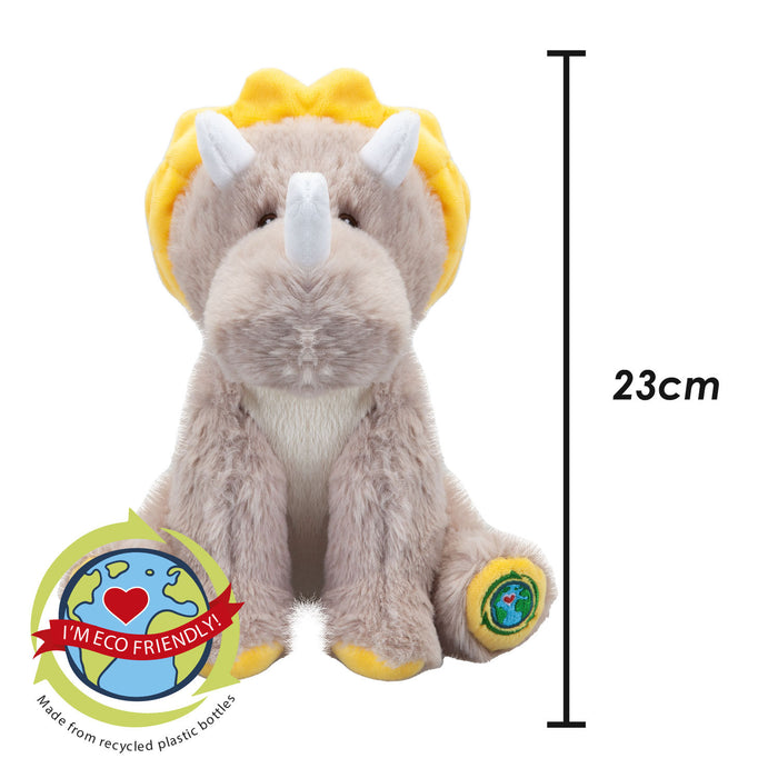 Triceratops Soft Toy Dinosaur 100% Recylcled Materials-Eco Friendly 23cm Grey