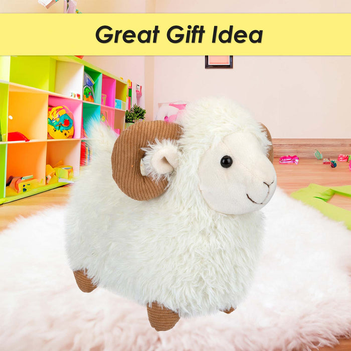 Sheep With Horns Soft Toy Plush Stuffed White