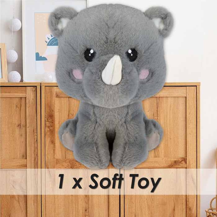 Rhino Kawaii Zoo Soft Toy Bedroom Decoration Grey - 25cm x 18cm