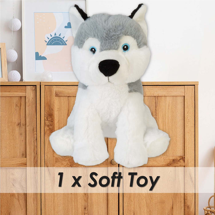 Husky Eco Soft Toy Planet Pals Animals Grey - 20cm x 10cm