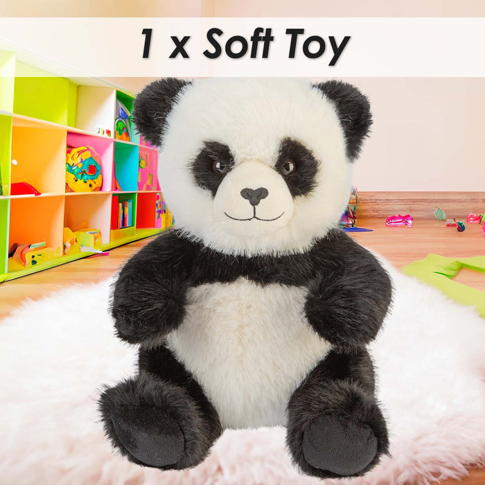 Sitting Luxury Panda Soft Toy In Mink Multi - 30cm x 18cm