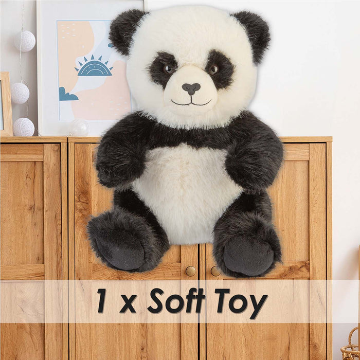 Sitting Luxury Panda Soft Toy In Mink Multi - 30cm x 18cm