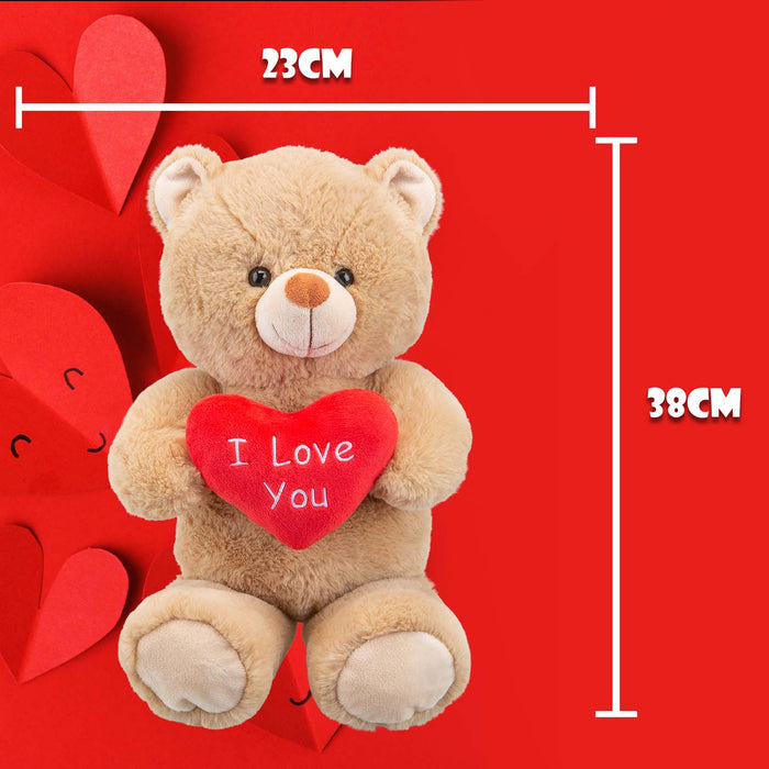 Valentines Bear Soft Toy with Love Heart Plush 38cm x 23cm Brown X 1