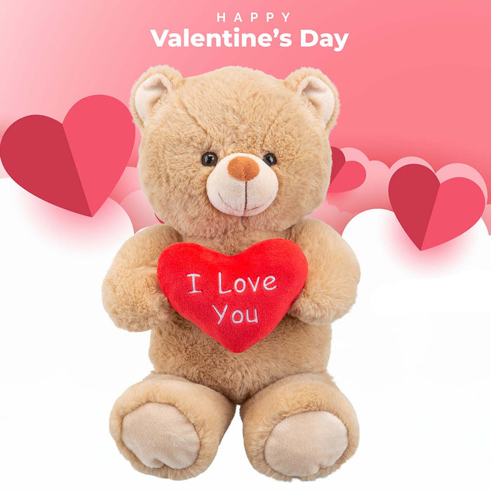 Valentines Bear Soft Toy with Love Heart Plush 38cm x 23cm Brown X 1