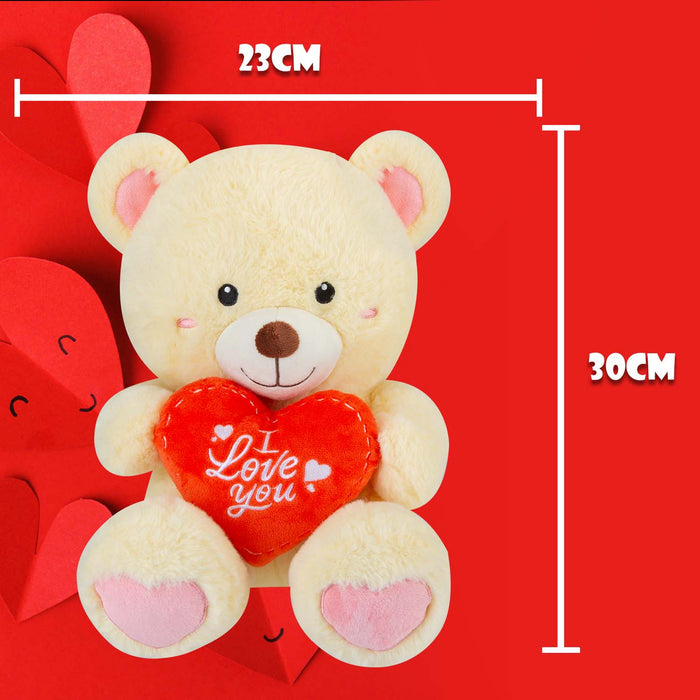 Valentines Bear Soft Toy with I Love You Heart 30cm x 23cm Cream X 1