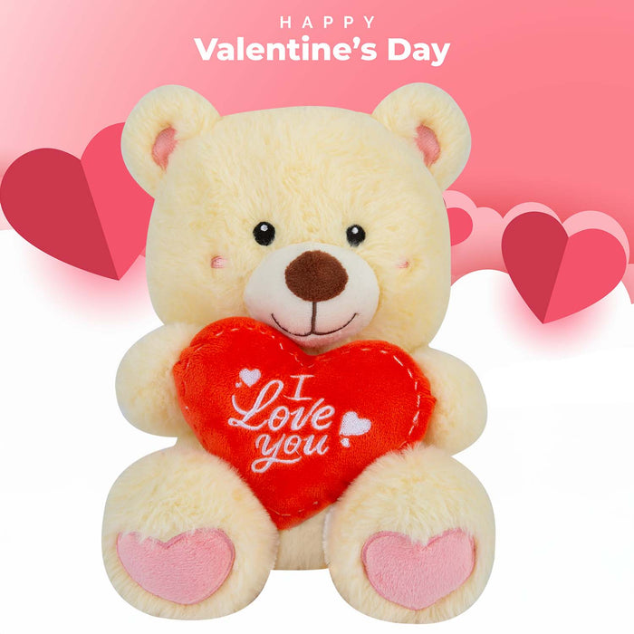 Valentines Bear Soft Toy with I Love You Heart 20cm x 18cm Beige X 1