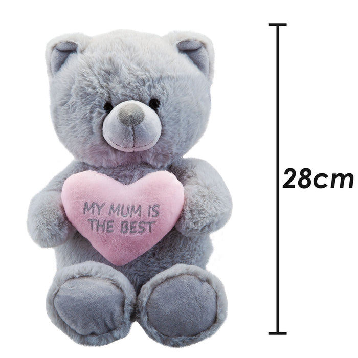 Mother's Day Bear Soft Toy Pink Heart Mum Plush Teddy Bear Gift Grey Bear 28cm