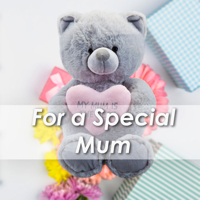 Mother's Day Bear Soft Toy Pink Heart Mum Plush Teddy Gift Grey