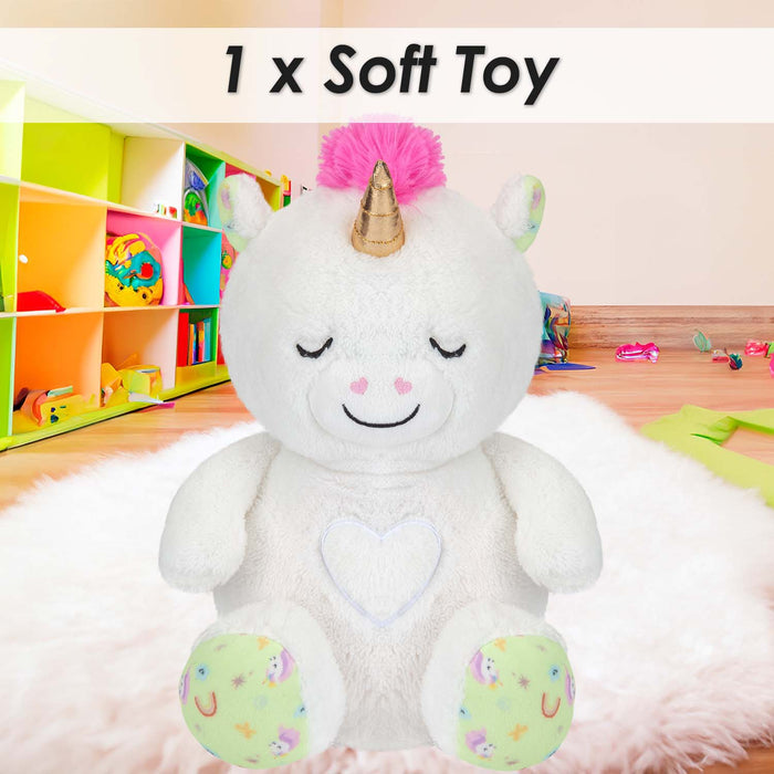 Snoozies Sleepy Unicorn Soft Toy With Breathing White - 30cm x 16cm