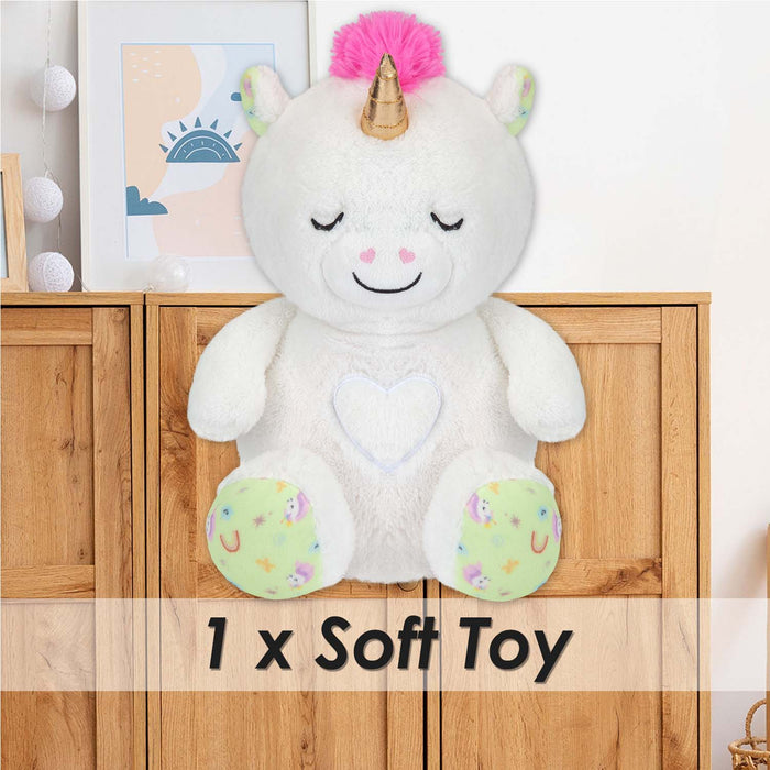Snoozies Sleepy Unicorn Soft Toy With Breathing White - 30cm x 16cm