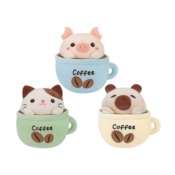 Pig Coffee Cup Soft Toy Cute Plushie Huggable Cuddly Stuffed Toy 20cm Blue
