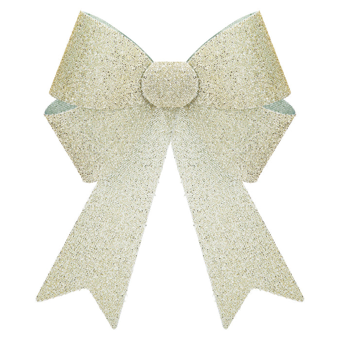 Tinsel Bow Christmas Decoration X 1 22cm x 32cm x 7cm Champagne