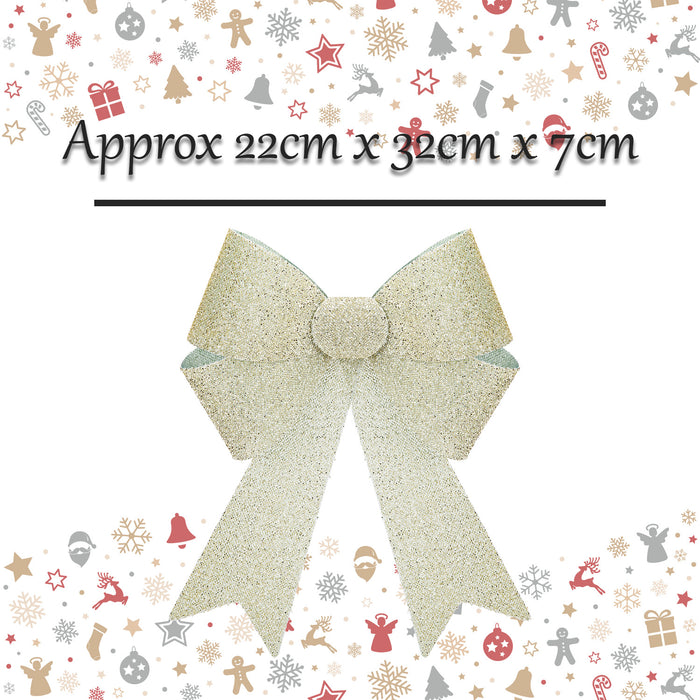 Tinsel Bow Christmas Decoration X 1 22cm x 32cm x 7cm Champagne