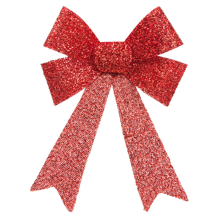 Tinsel Bow Christmas Decoration X 1 22cm x 32cm x 7cm Red