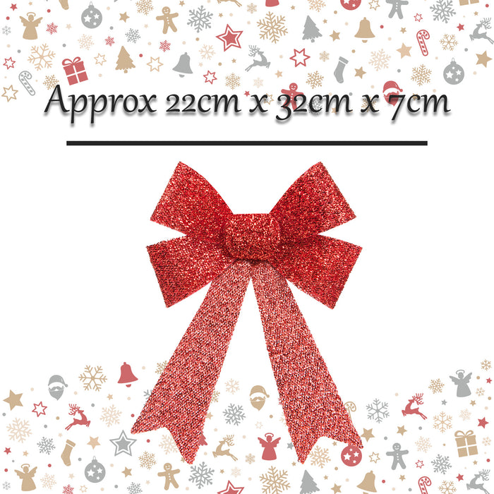 Tinsel Bow Christmas Decoration X 1 22cm x 32cm x 7cm Red