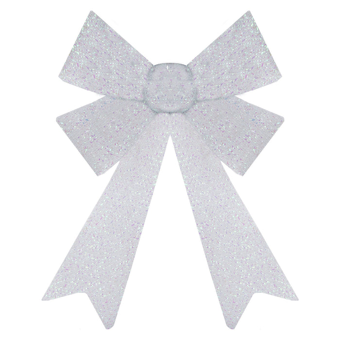 Tinsel Bow Christmas Decoration X 1 22cm x 32cm x 7cm White