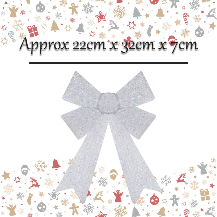 Tinsel Bow Christmas Decoration X 1 22cm x 32cm x 7cm White