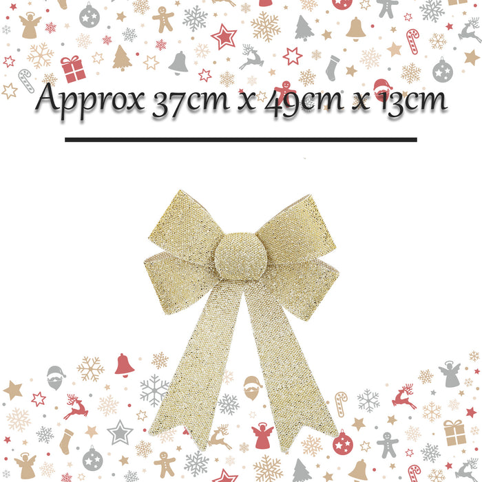 Tinsel Bow Christmas Decoration X 1 37cm x 49cm x 13cm Champagne