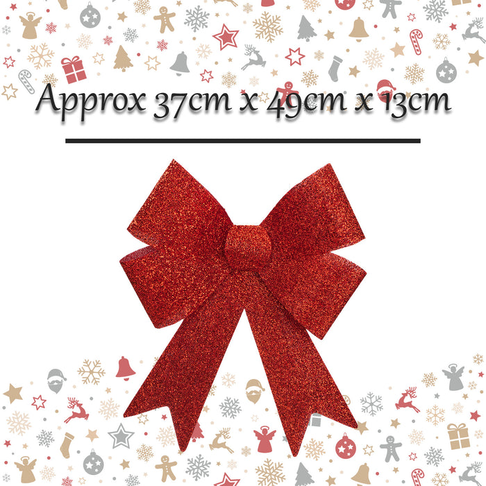 Tinsel Bow Christmas Decoration X 1 37cm x 49cm x 13cm Red