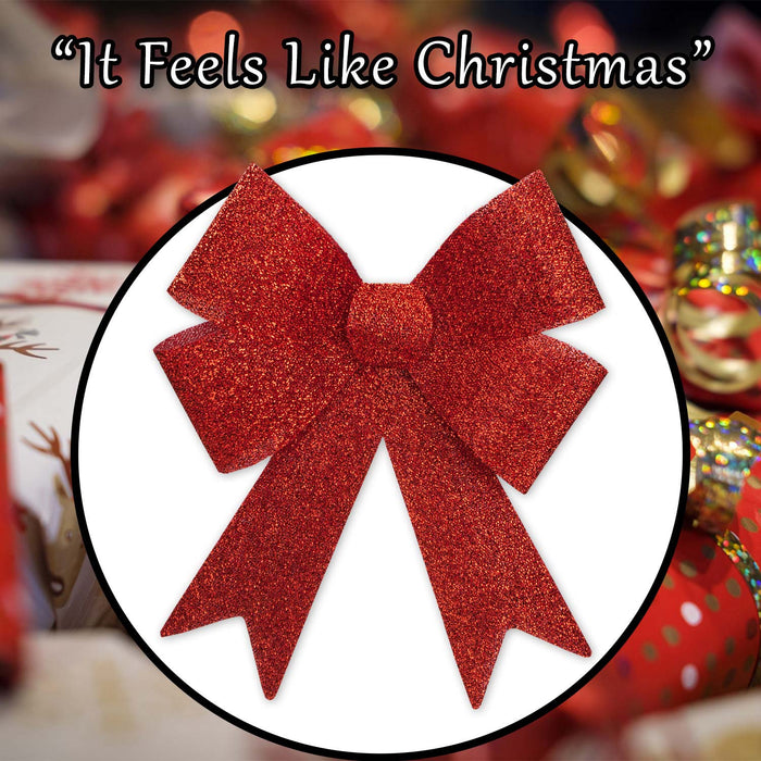 Tinsel Bow Christmas Decoration X 1 37cm x 49cm x 13cm Red