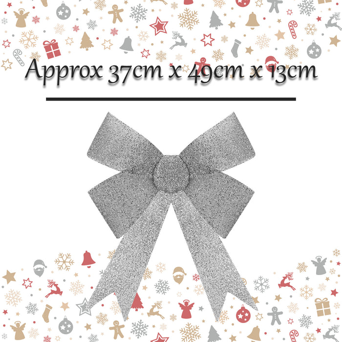 Tinsel Bow Christmas Decoration X 1 37cm x 49cm x 13cm Silver