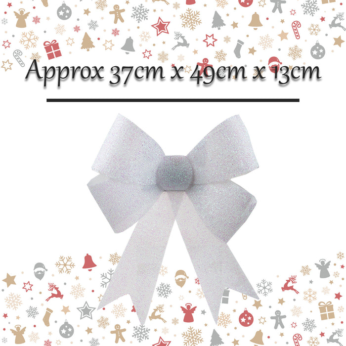 Tinsel Bow Christmas Decoration X 1 37cm x 49cm x 13cm White