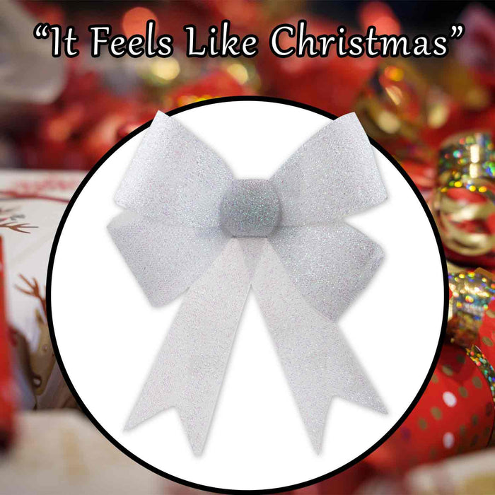 Tinsel Bow Christmas Decoration X 1 37cm x 49cm x 13cm White