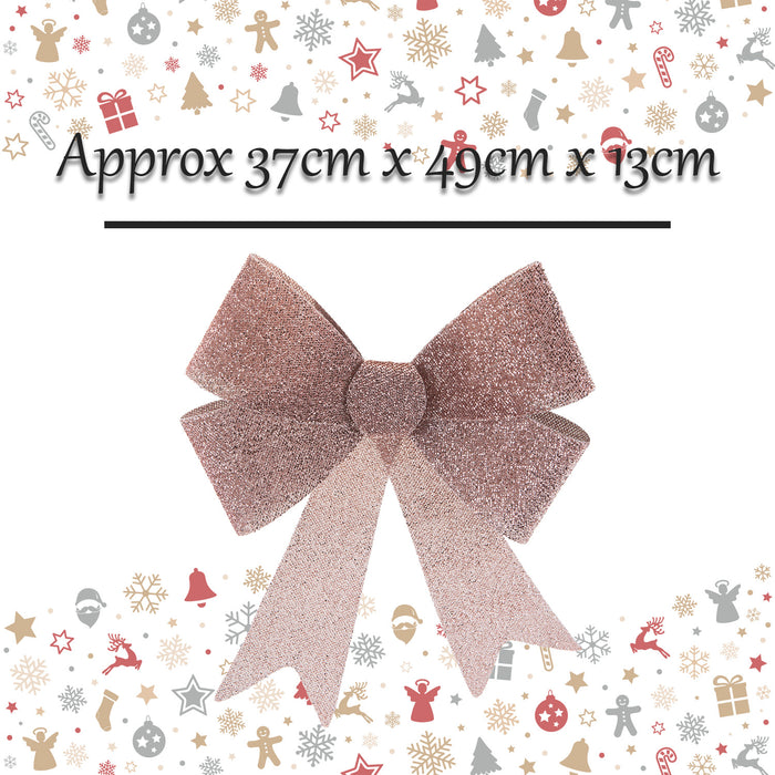 Tinsel Bow Christmas Decoration X 1 37cm x 49cm x 13cm Rose Gold