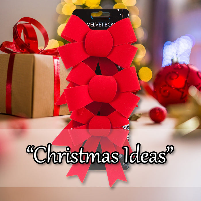 Velvet Bows x 3 Christmas Decoration X 3 10cm x 13cm x 3cm Red