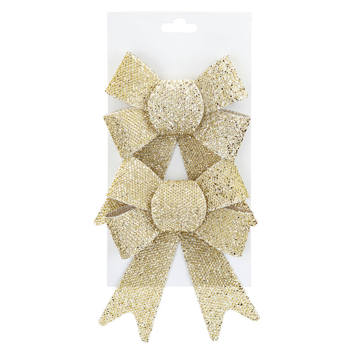 Tinsel Bows Christmas Decoration X 2 13cm x 17cm x 4.5cm Champagne