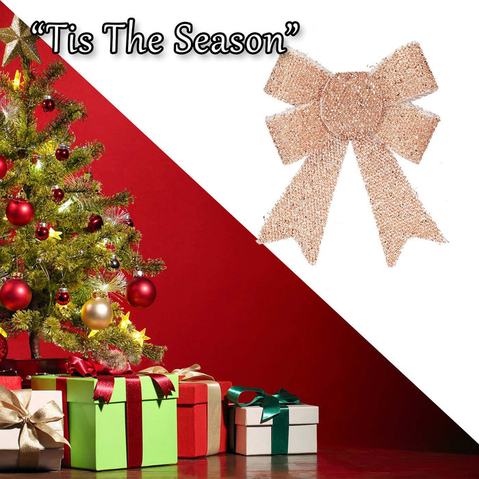 Tinsel Bows 2 Pack Christmas Decoration X 1 x 2 13cm x 17cm x 4. 5cm Rose Gold